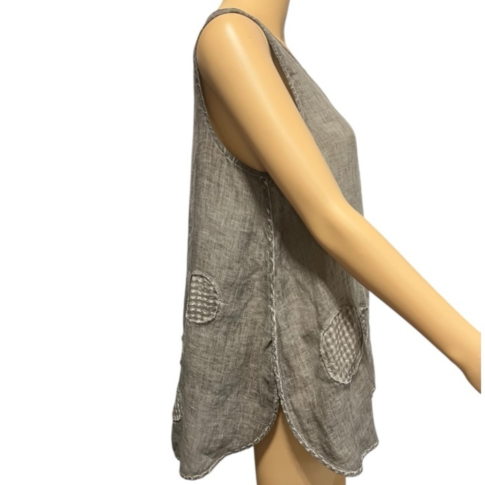 Grizas 100% Linen Sleeveless Gray Tunic with Textured Accents Size S - Picture 3 of 8